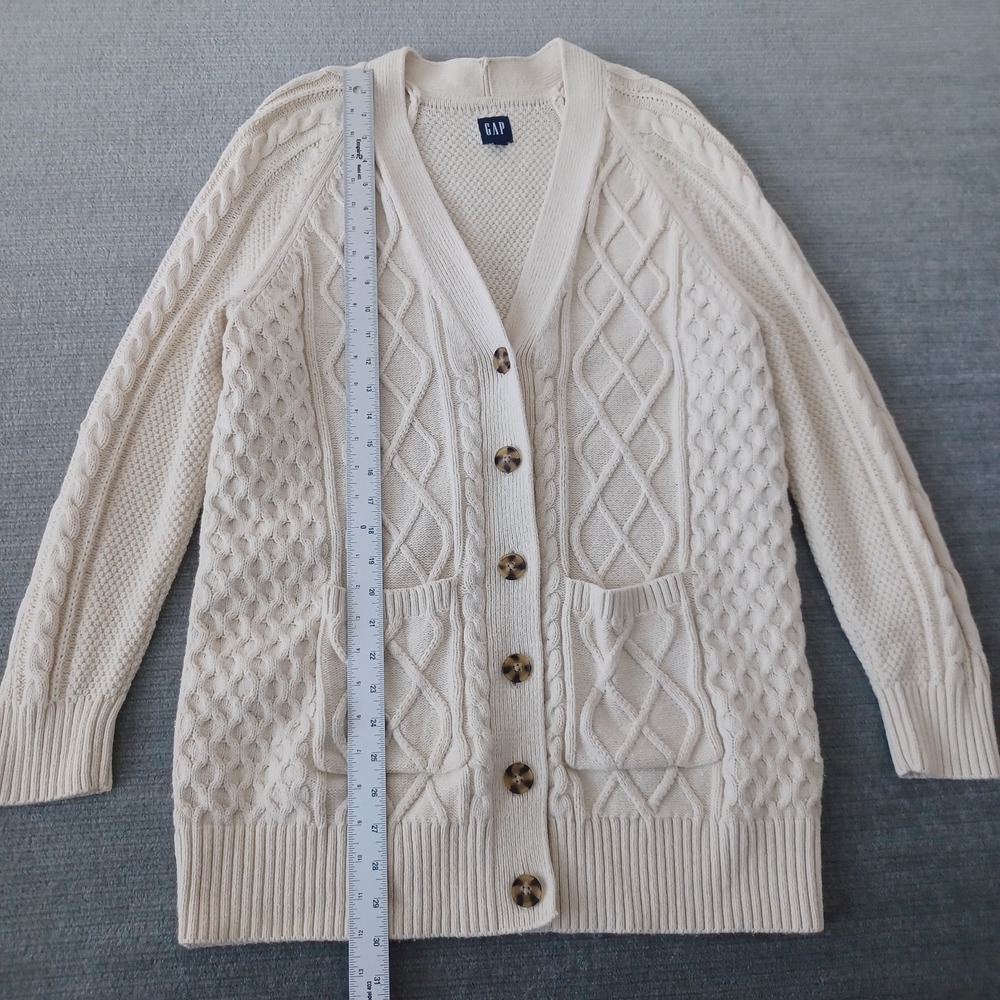 Gap Boyfriend Cardigan Sweater Women XS Cream Cable Knit Classic Academia Ivy - Picture 7 of 7